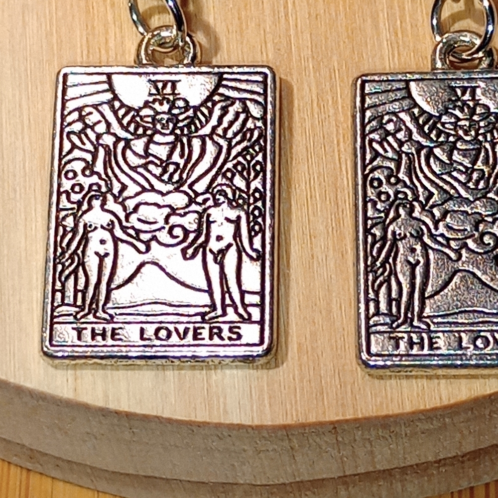 Handcrafted "The Lovers" Tarot Card Dangle Earrings With Natural Crystal Beads